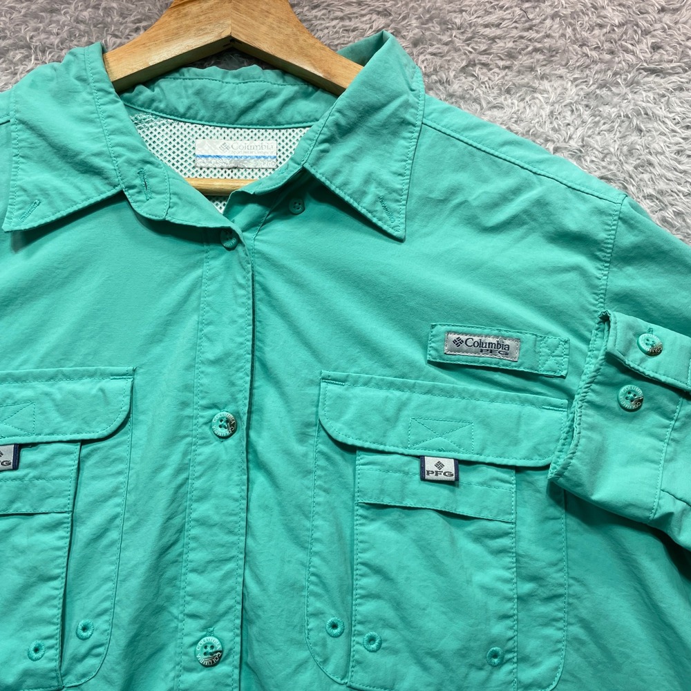 Columbia PFG Bahama II Long Sleeve Fishing Shirt Teal Green Womens Large L/G